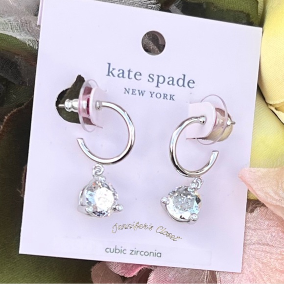 NWT ♠️ Kate Spade Crystal Drop Huggie Earrings - Picture 4 of 6